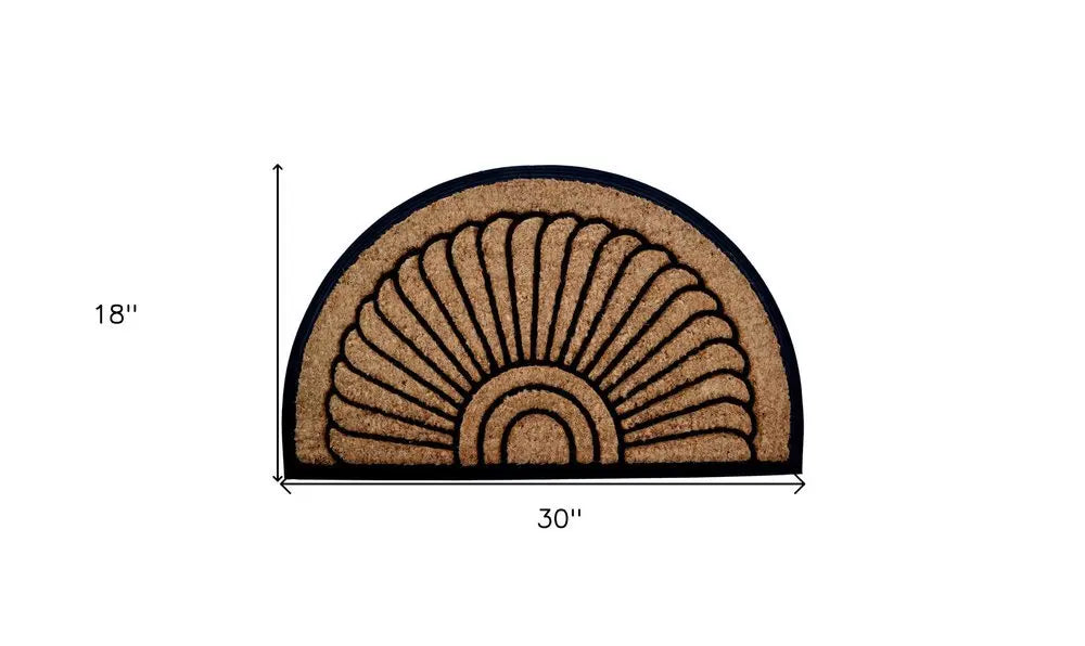 18" X 30" Beige and Black Rubber and Coir Outdoor Semi Circle Door Mat - NOBLE HOME INTERIORS
