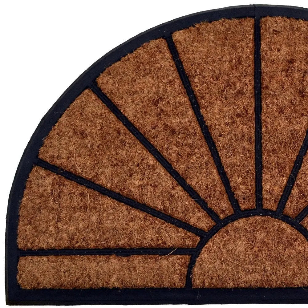 18" X 30" Beige and Black Rubber and Coir Outdoor Semi Circle Door Mat - NOBLE HOME INTERIORS