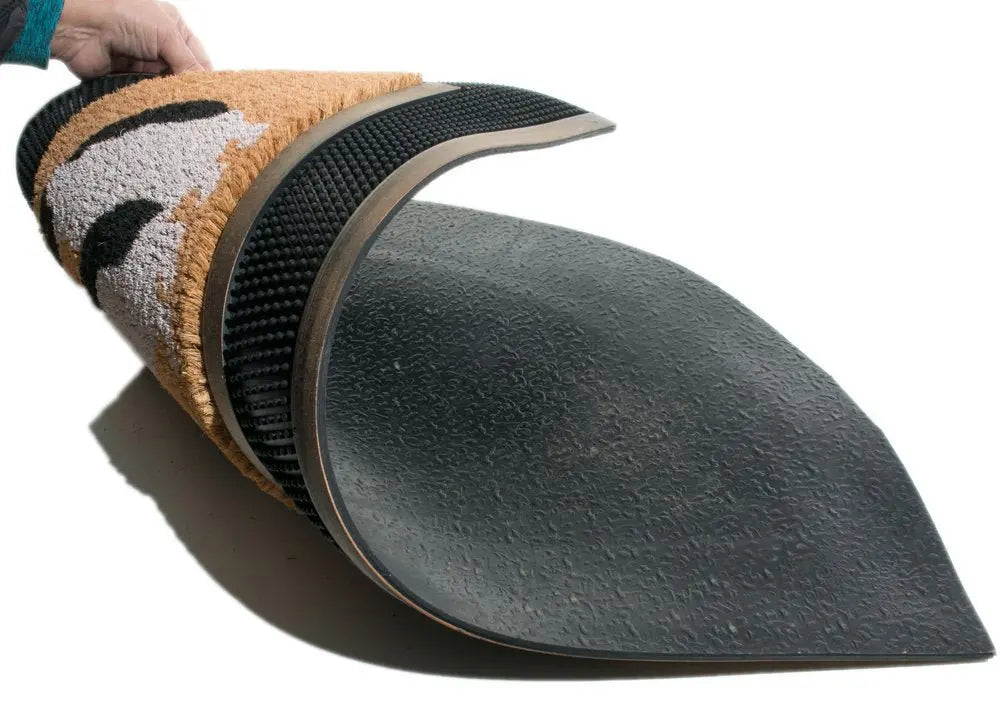 18" X 30" Beige and Black Rubber and Coir Outdoor Semi Circle Door Mat - NOBLE HOME INTERIORS