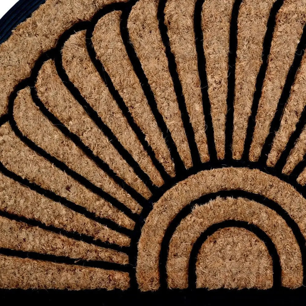 18" X 30" Beige and Black Rubber and Coir Outdoor Semi Circle Door Mat - NOBLE HOME INTERIORS