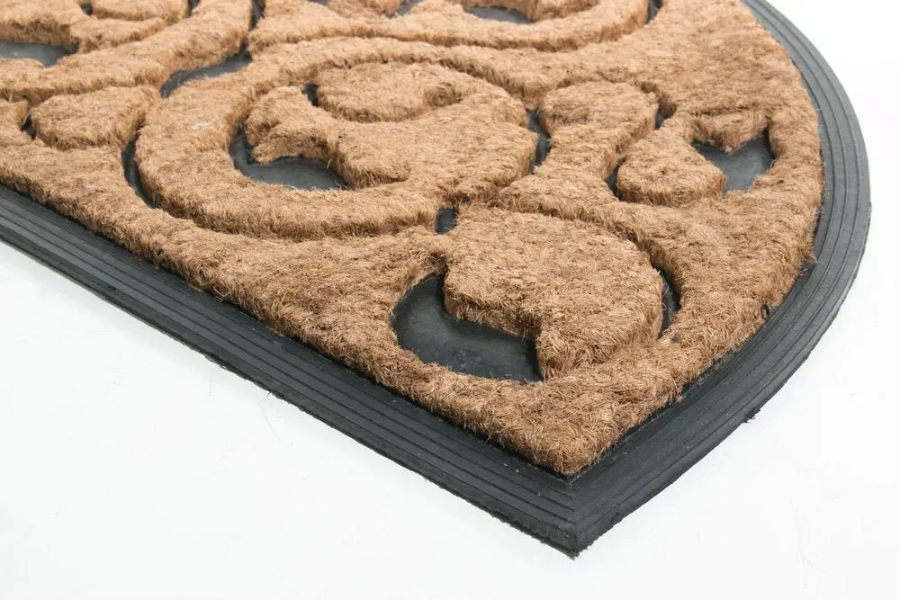 18" X 30" Beige and Black Rubber and Coir Outdoor Semi Circle Door Mat - NOBLE HOME INTERIORS