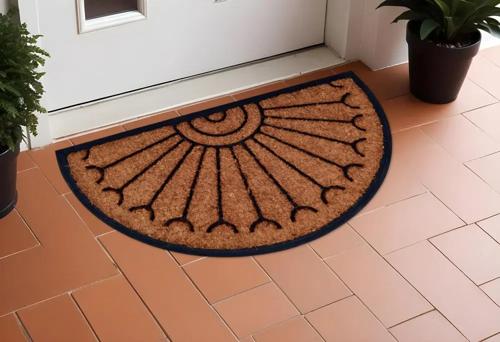 18" X 30" Beige and Black Rubber and Coir Outdoor Semi Circle Door Mat - NOBLE HOME INTERIORS