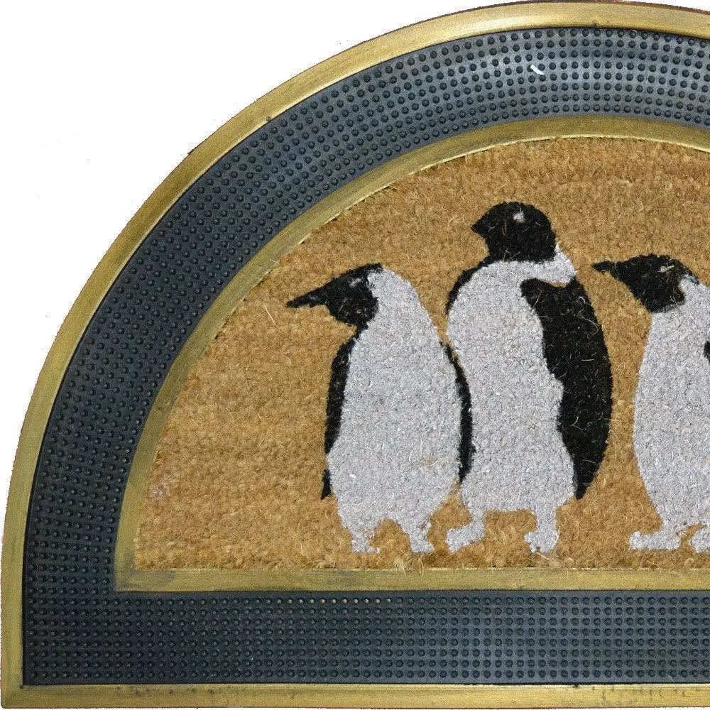 18" X 30" Beige and Black Rubber and Coir Outdoor Semi Circle Door Mat - NOBLE HOME INTERIORS