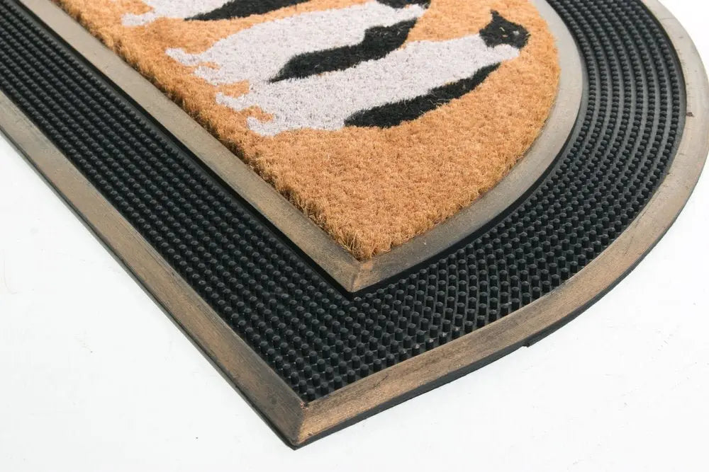18" X 30" Beige and Black Rubber and Coir Outdoor Semi Circle Door Mat - NOBLE HOME INTERIORS
