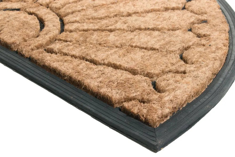 18" X 30" Beige and Black Rubber and Coir Outdoor Semi Circle Door Mat - NOBLE HOME INTERIORS