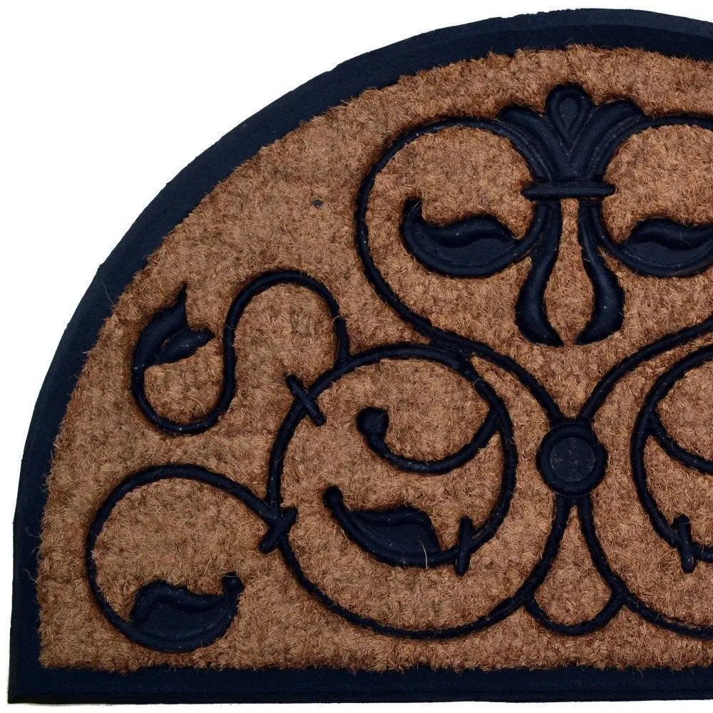 18" X 30" Beige and Black Rubber and Coir Outdoor Semi Circle Door Mat - NOBLE HOME INTERIORS