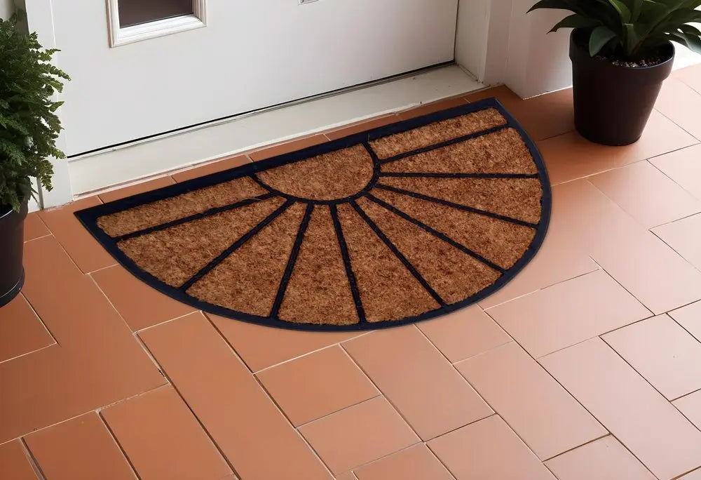 18" X 30" Beige and Black Rubber and Coir Outdoor Semi Circle Door Mat - NOBLE HOME INTERIORS