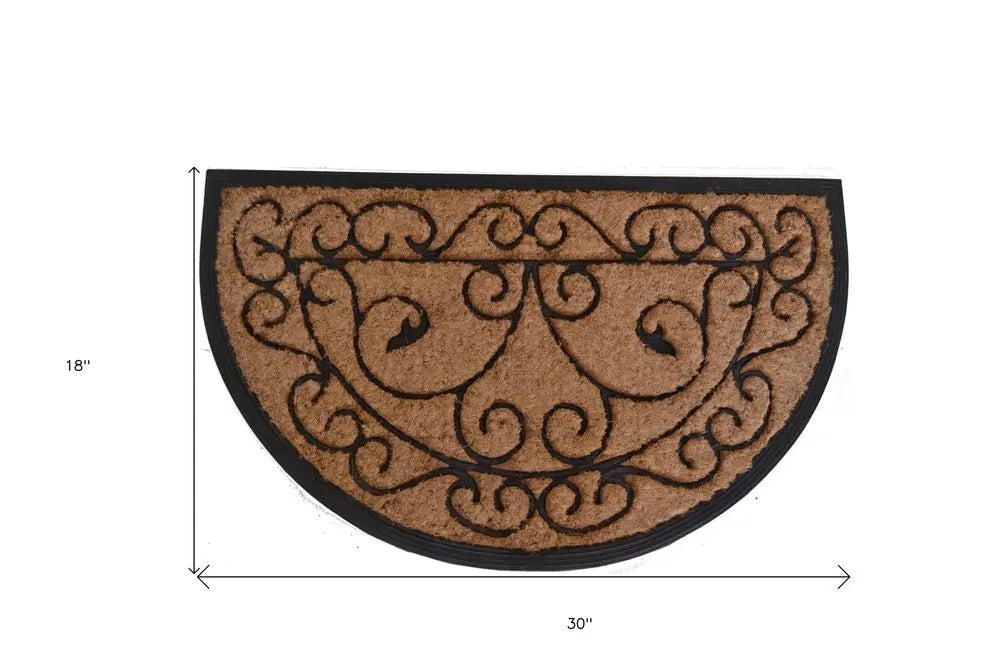 18" X 30" Beige and Black Rubber and Coir Outdoor Semi Circle Door Mat - NOBLE HOME INTERIORS