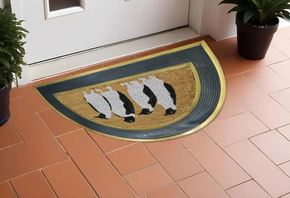 18" X 30" Beige and Black Rubber and Coir Outdoor Semi Circle Door Mat - NOBLE HOME INTERIORS