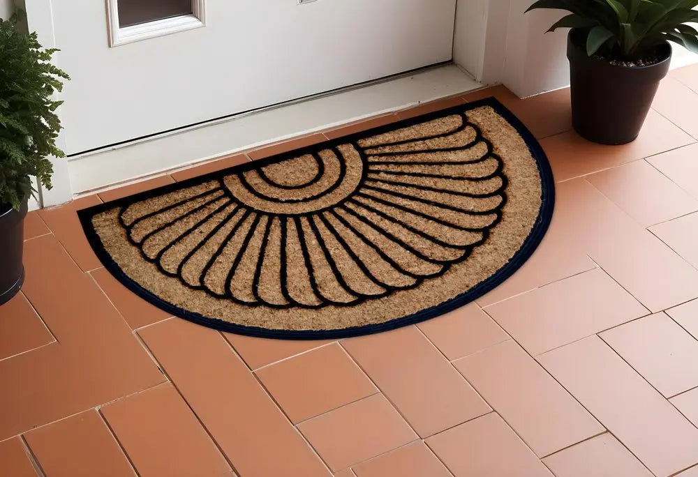 18" X 30" Beige and Black Rubber and Coir Outdoor Semi Circle Door Mat - NOBLE HOME INTERIORS