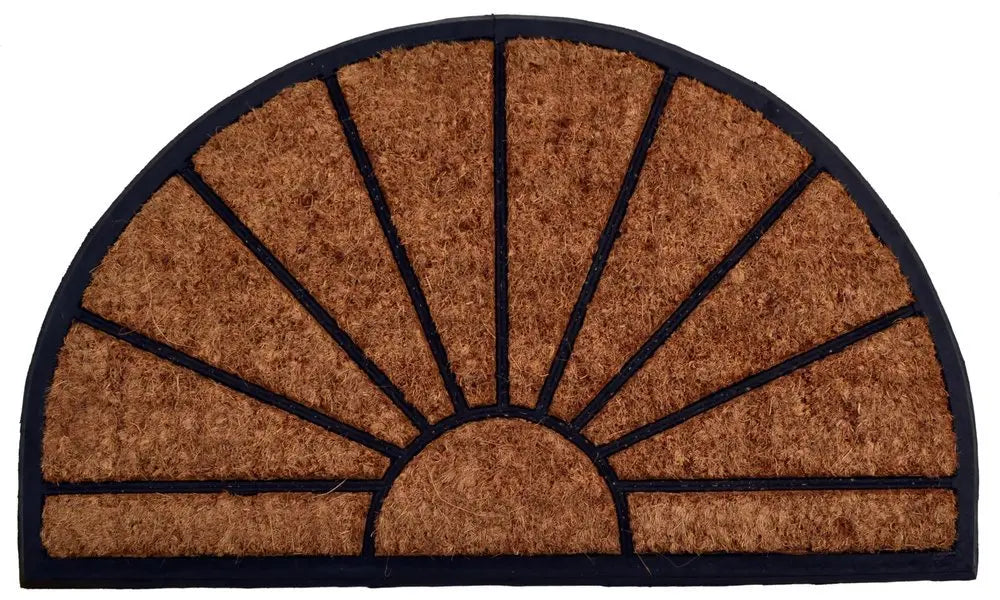 18" X 30" Beige and Black Rubber and Coir Outdoor Semi Circle Door Mat - NOBLE HOME INTERIORS