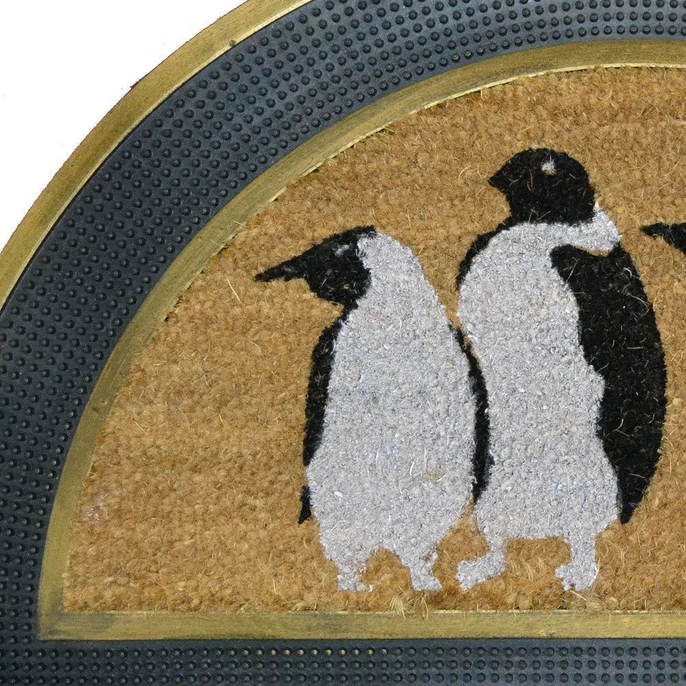 18" X 30" Beige and Black Rubber and Coir Outdoor Semi Circle Door Mat - NOBLE HOME INTERIORS