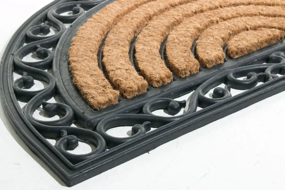 18" X 30" Beige and Black Rubber and Coir Outdoor Semi Circle Door Mat - NOBLE HOME INTERIORS