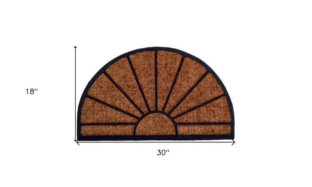 18" X 30" Beige and Black Rubber and Coir Outdoor Semi Circle Door Mat - NOBLE HOME INTERIORS