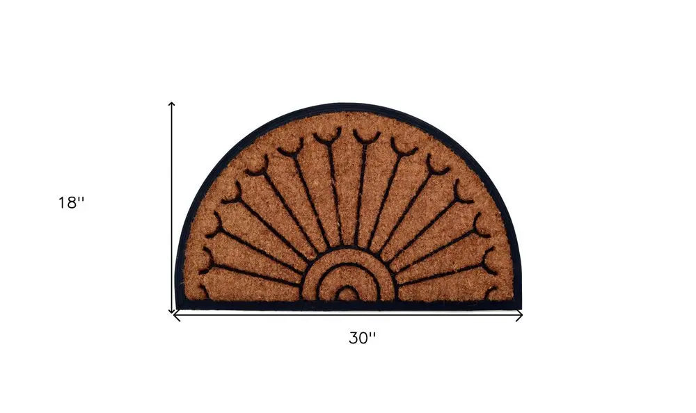 18" X 30" Beige and Black Rubber and Coir Outdoor Semi Circle Door Mat - NOBLE HOME INTERIORS