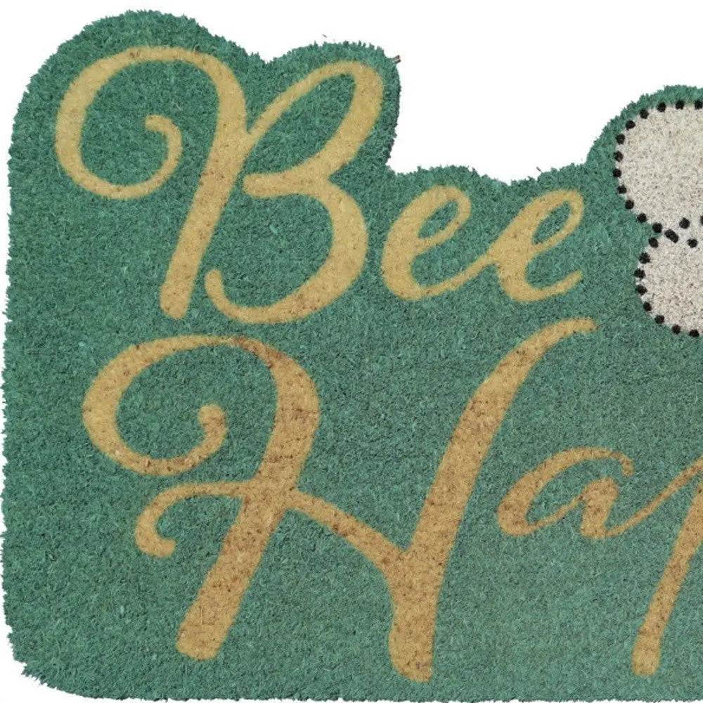 18" X 30" Beige and Green Coir Bees Outdoor Door Mat - NOBLE HOME INTERIORS