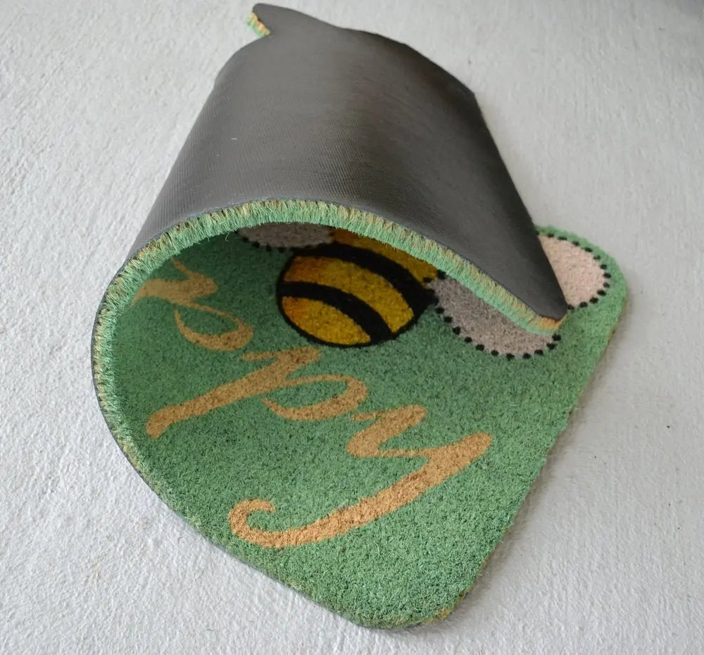 18" X 30" Beige and Green Coir Bees Outdoor Door Mat - NOBLE HOME INTERIORS