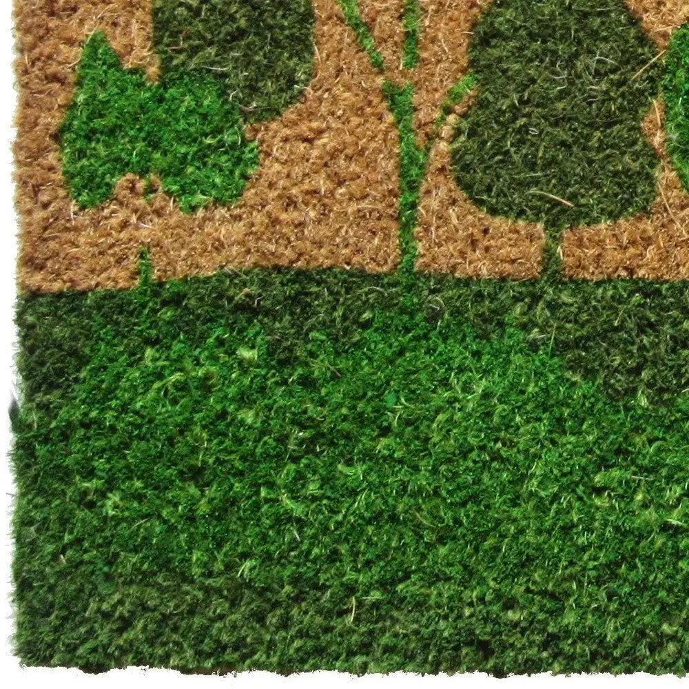 18" X 30" Beige and Green Coir Trees Welcome Outdoor Door Mat - NOBLE HOME INTERIORS