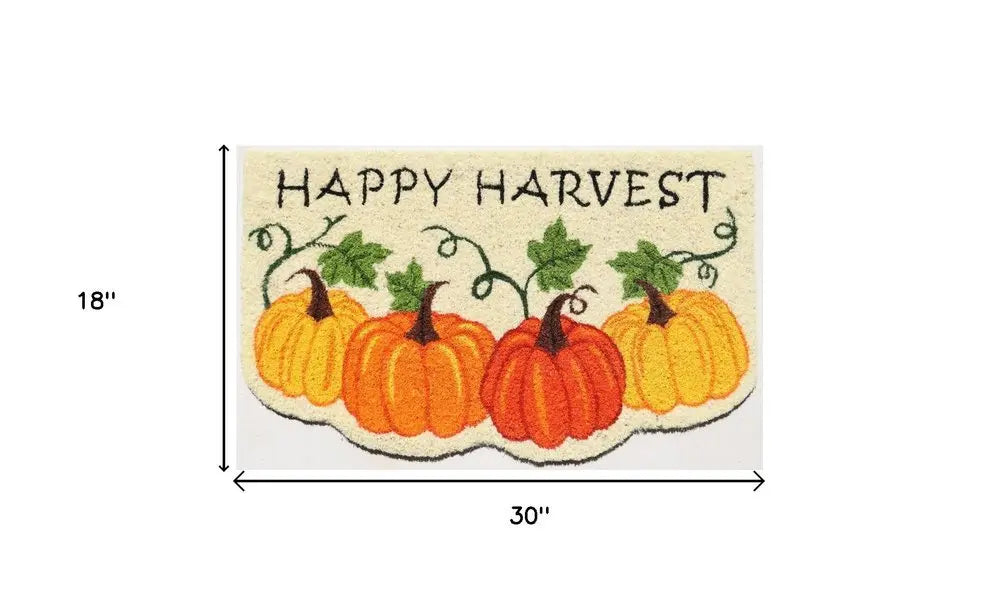 18" X 30" Beige and Orange Coir Pumpkins and Leaves Outdoor Thanksgiving Door Mat - NOBLE HOME INTERIORS