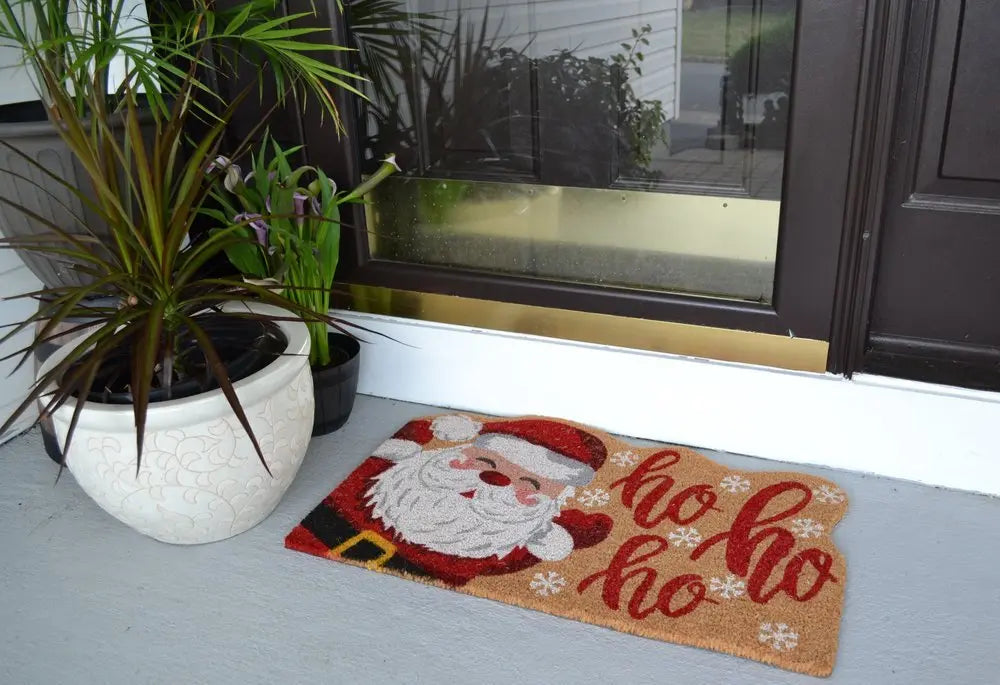 18" X 30" Beige and Red Coir Snowflake Outdoor Christmas Door Mat - NOBLE HOME INTERIORS