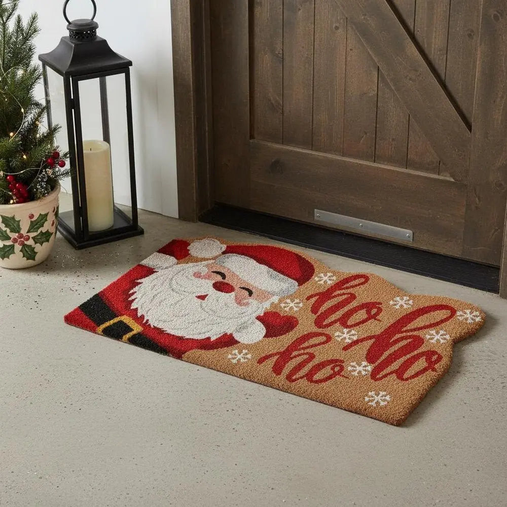 18" X 30" Beige and Red Coir Snowflake Outdoor Christmas Door Mat - NOBLE HOME INTERIORS