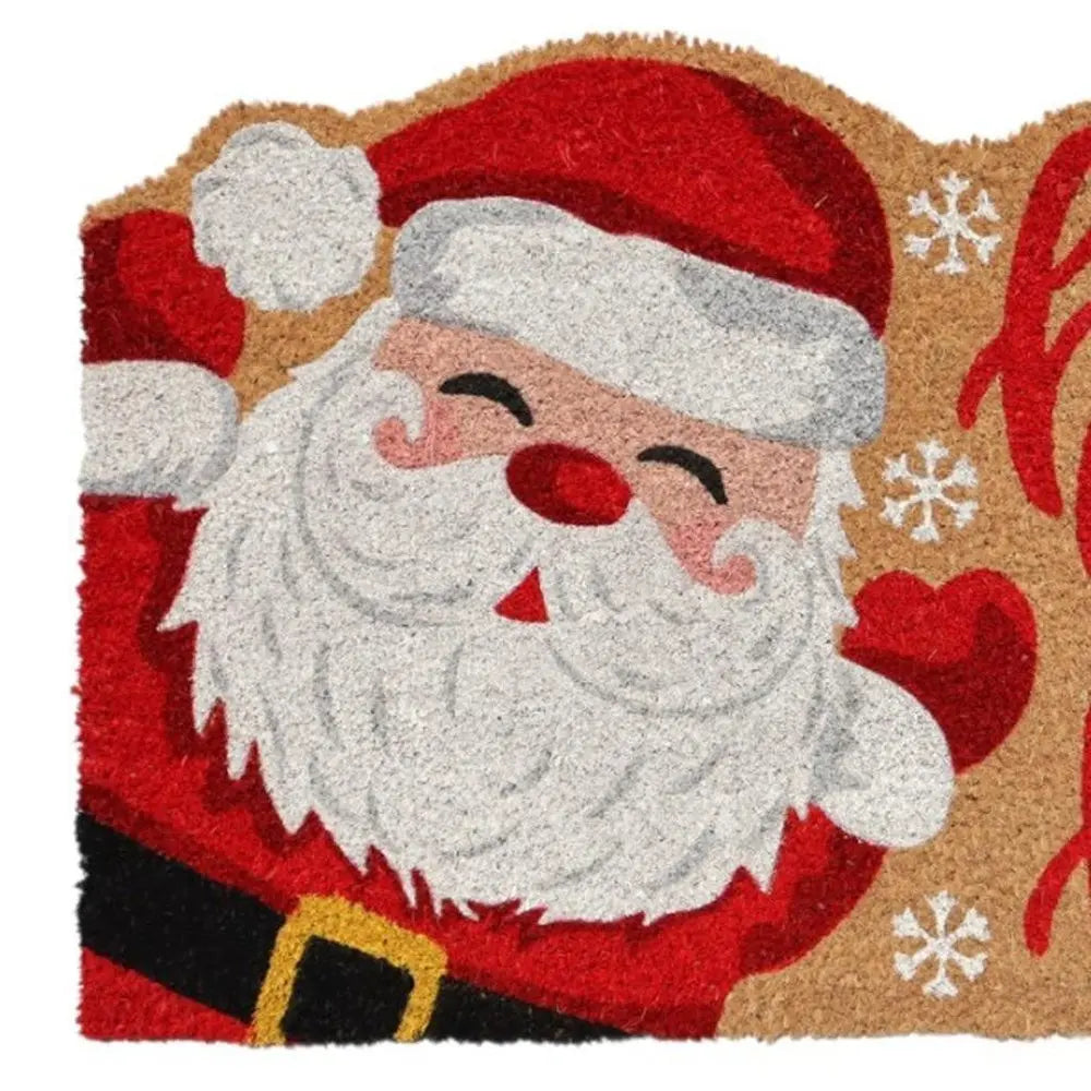 18" X 30" Beige and Red Coir Snowflake Outdoor Christmas Door Mat - NOBLE HOME INTERIORS