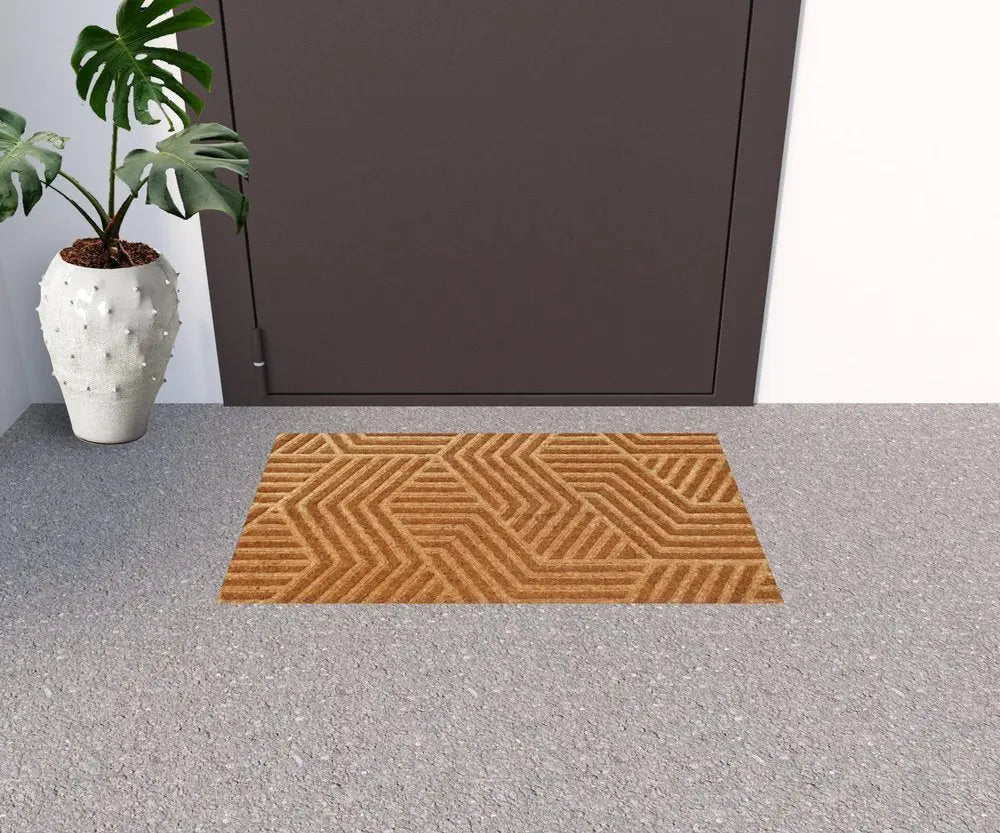 18" X 30" Beige and White Coir Outdoor Door Mat - NOBLE HOME INTERIORS