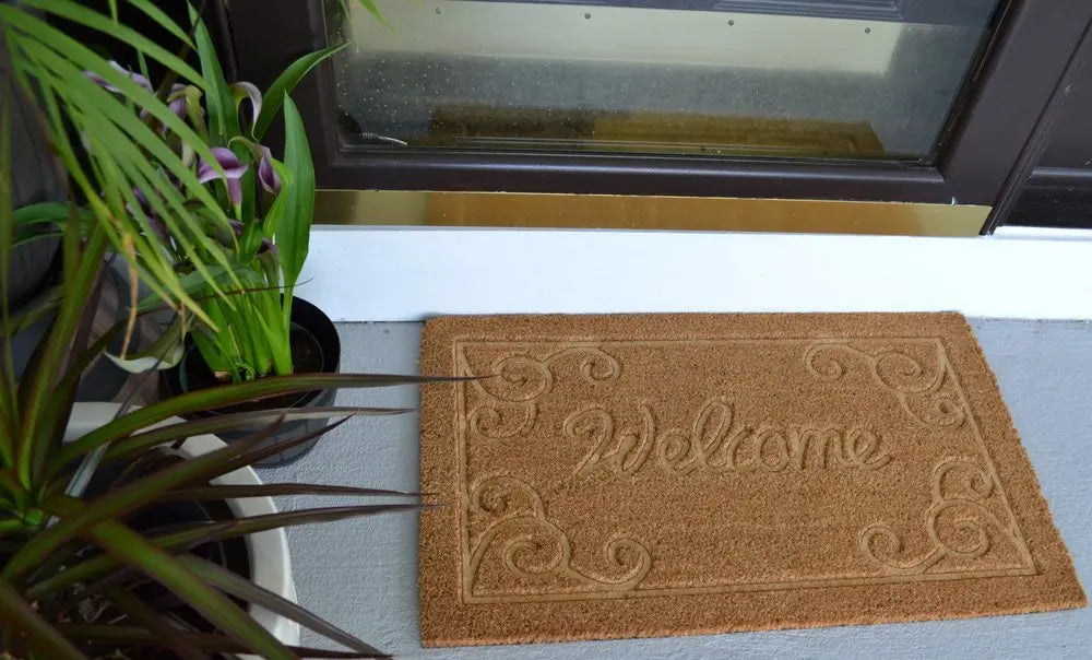 18" X 30" Beige and White Coir Vines Welcome Outdoor Door Mat - NOBLE HOME INTERIORS