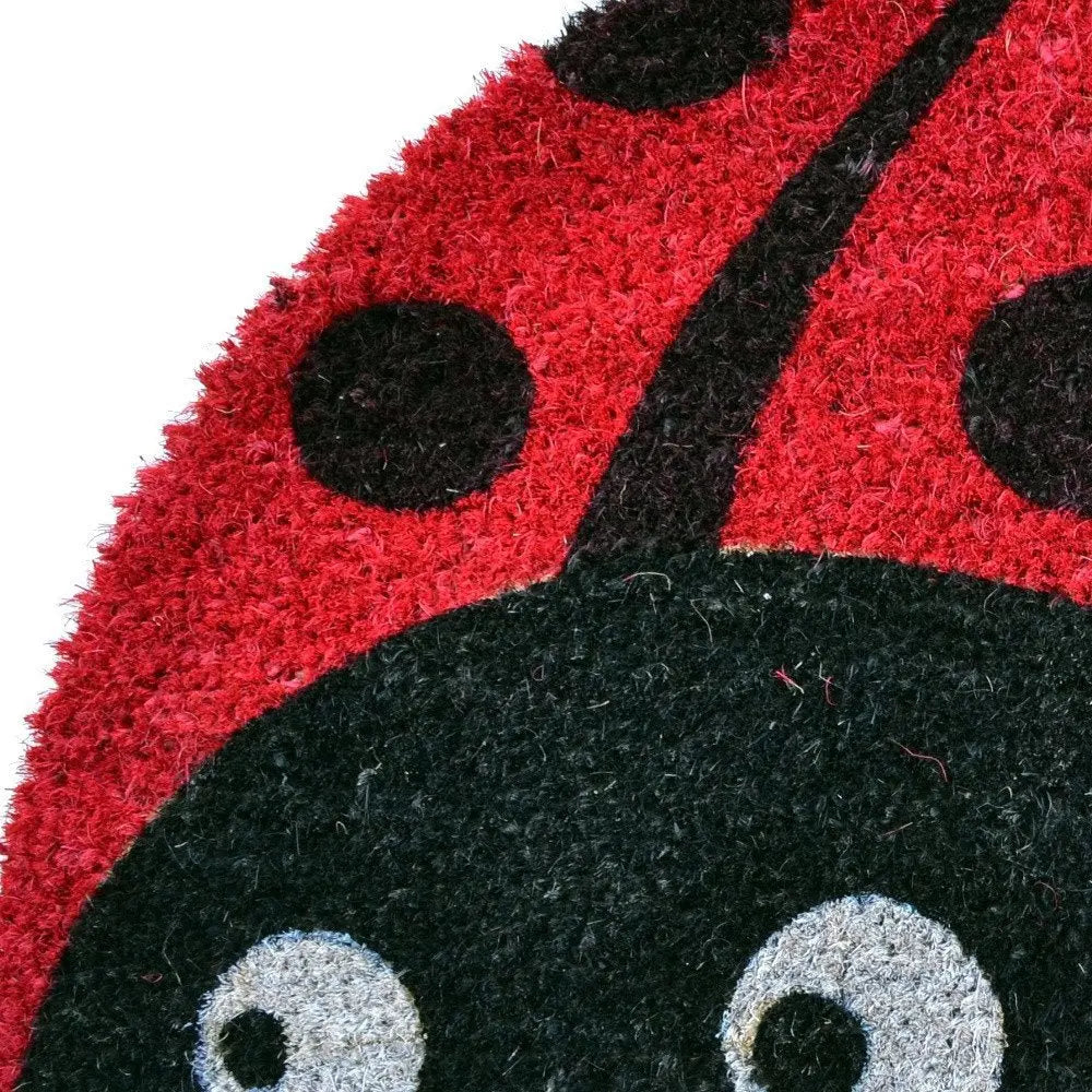 18" X 30" Black and Red Coir Ladybug Outdoor Semi Circle Door Mat - NOBLE HOME INTERIORS