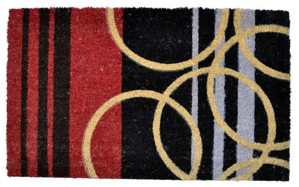 18" X 30" Black and Red Coir Striped Outdoor Door Mat - NOBLE HOME INTERIORS