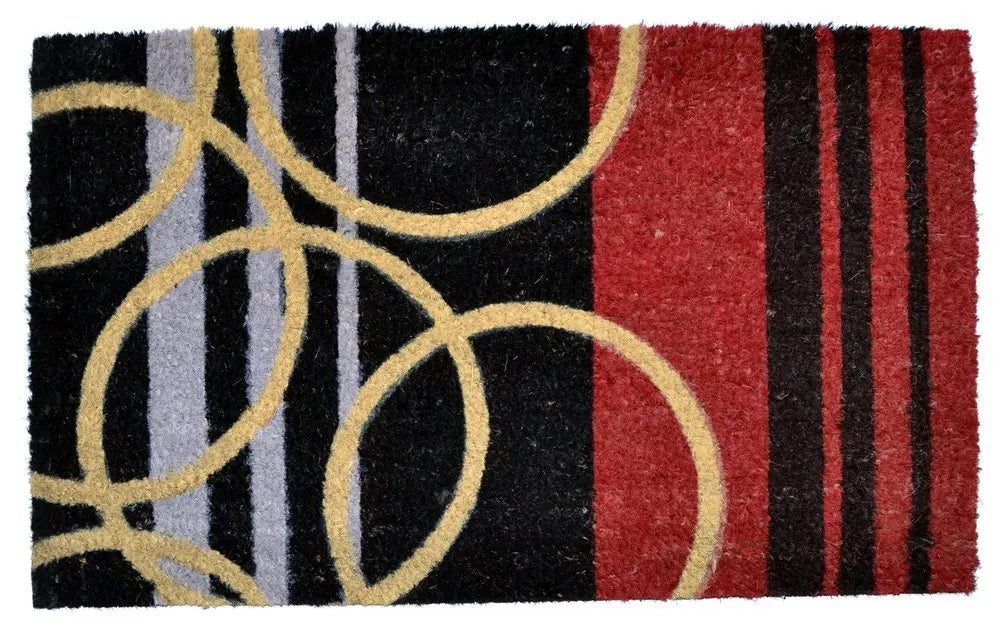18" X 30" Black and Red Coir Striped Outdoor Door Mat - NOBLE HOME INTERIORS