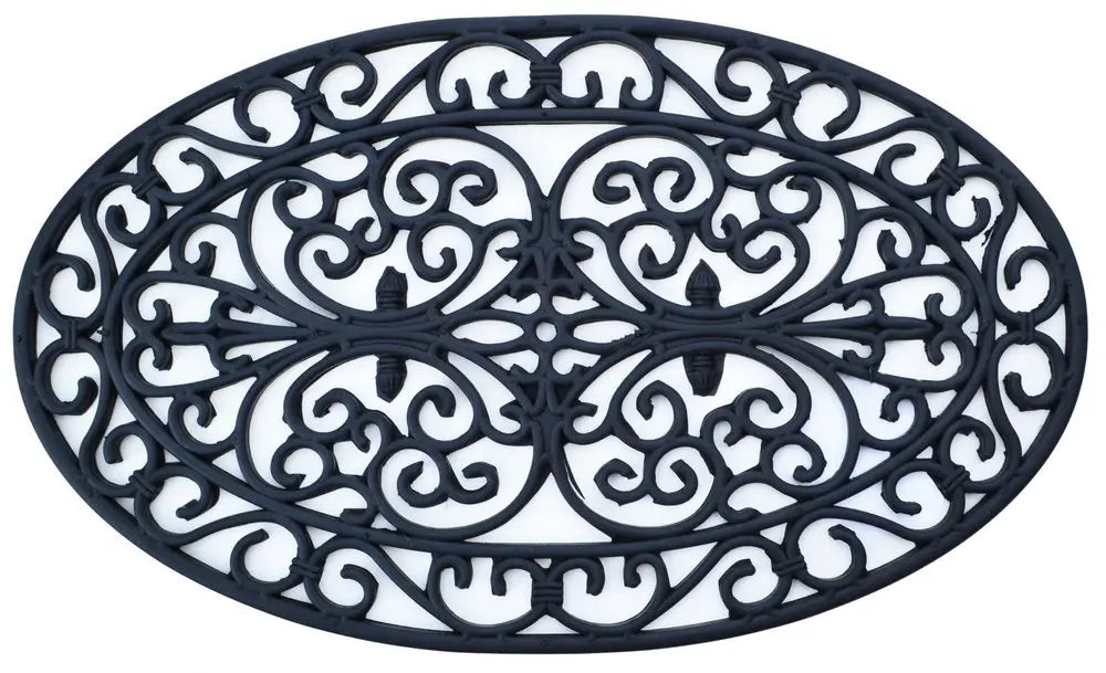 18" X 30" Black Rubber Outdoor Oval Door Mat - NOBLE HOME INTERIORS