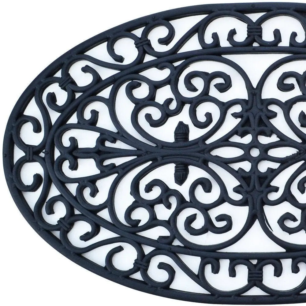 18" X 30" Black Rubber Outdoor Oval Door Mat - NOBLE HOME INTERIORS
