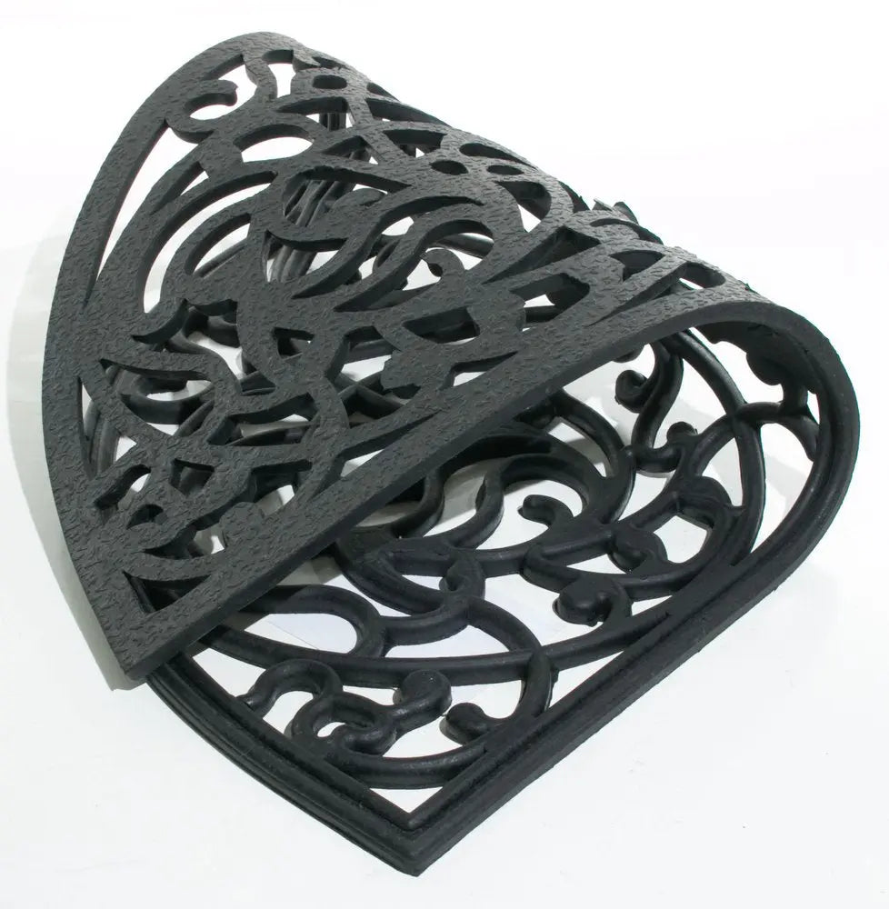 18" X 30" Black Rubber Outdoor Semi Circle Door Mat - NOBLE HOME INTERIORS