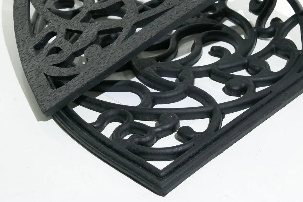 18" X 30" Black Rubber Outdoor Semi Circle Door Mat - NOBLE HOME INTERIORS