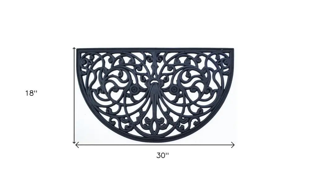 18" X 30" Black Rubber Outdoor Semi Circle Door Mat - NOBLE HOME INTERIORS