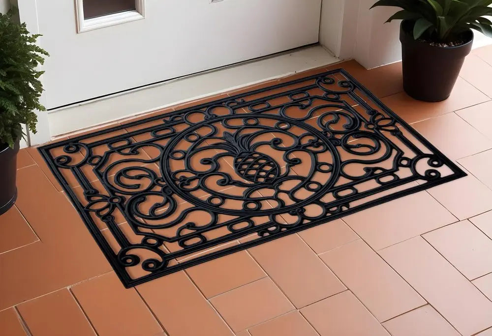 18" X 30" Black Rubber Pineapple Outdoor Door Mat - NOBLE HOME INTERIORS