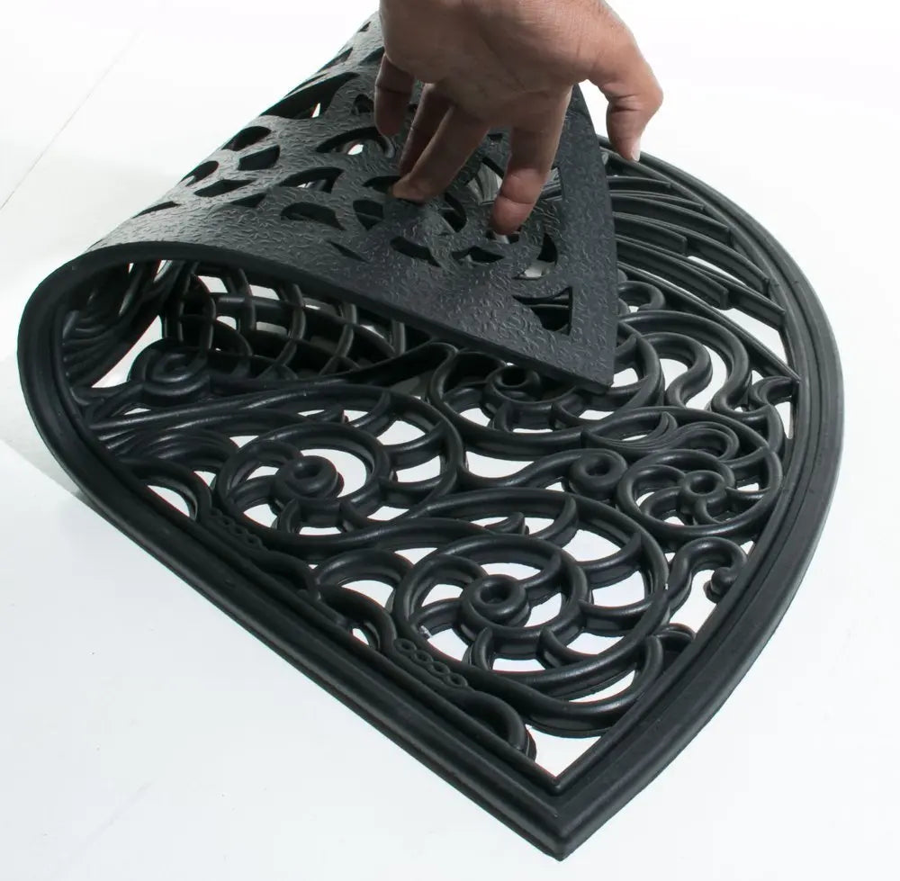 18" X 30" Black Rubber Pineapple Outdoor Semi Circle Door Mat - NOBLE HOME INTERIORS