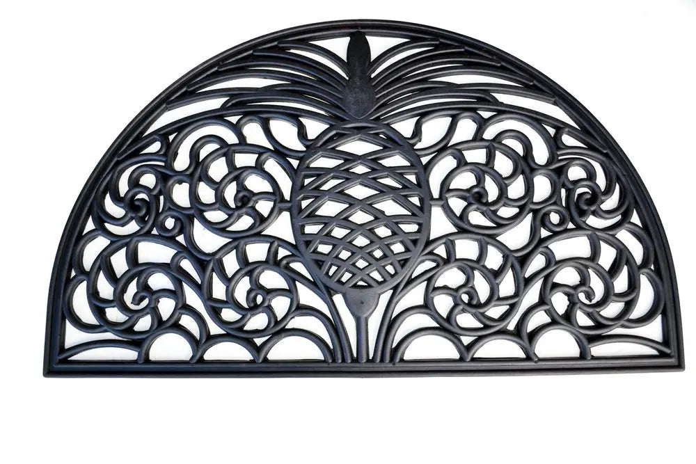 18" X 30" Black Rubber Pineapple Outdoor Semi Circle Door Mat - NOBLE HOME INTERIORS