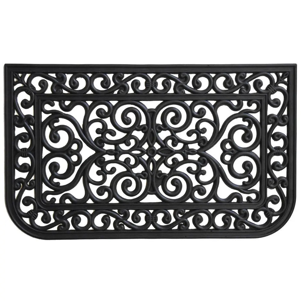 18" X 30" Black Rubber Scrollwork Outdoor Door Mat - NOBLE HOME INTERIORS