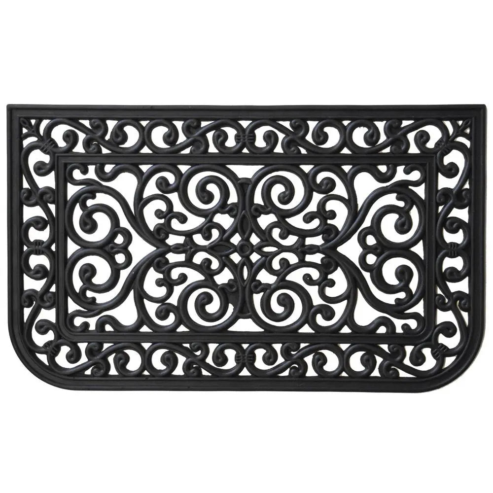 18" X 30" Black Rubber Scrollwork Outdoor Door Mat - NOBLE HOME INTERIORS
