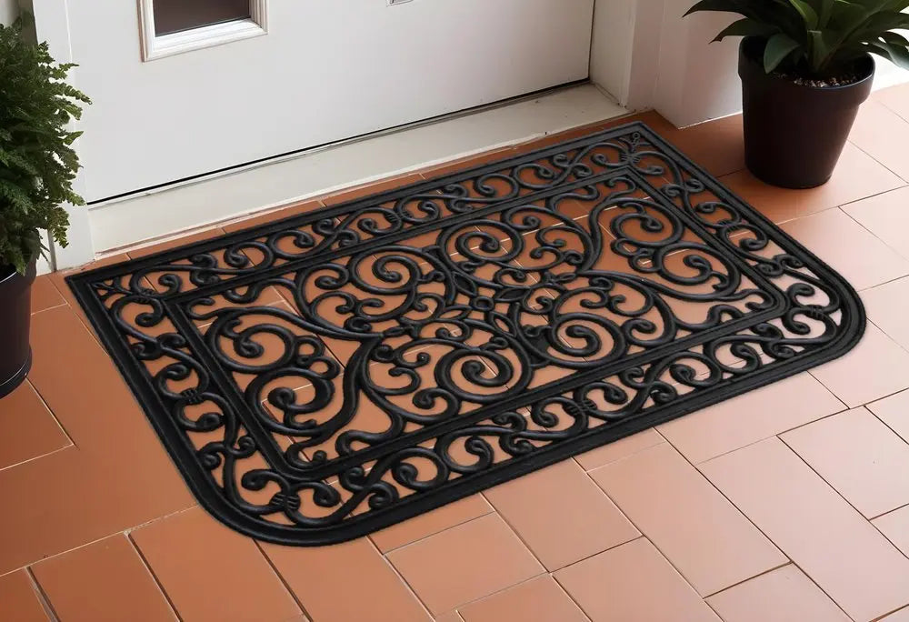 18" X 30" Black Rubber Scrollwork Outdoor Door Mat - NOBLE HOME INTERIORS