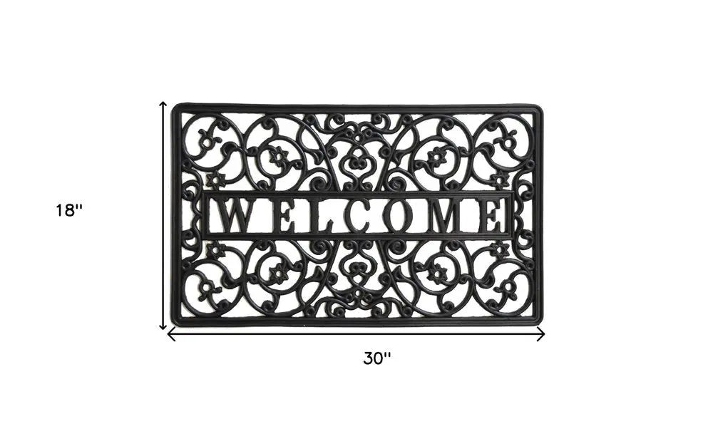18" X 30" Black Rubber Scrollwork Welcome Outdoor Door Mat - NOBLE HOME INTERIORS