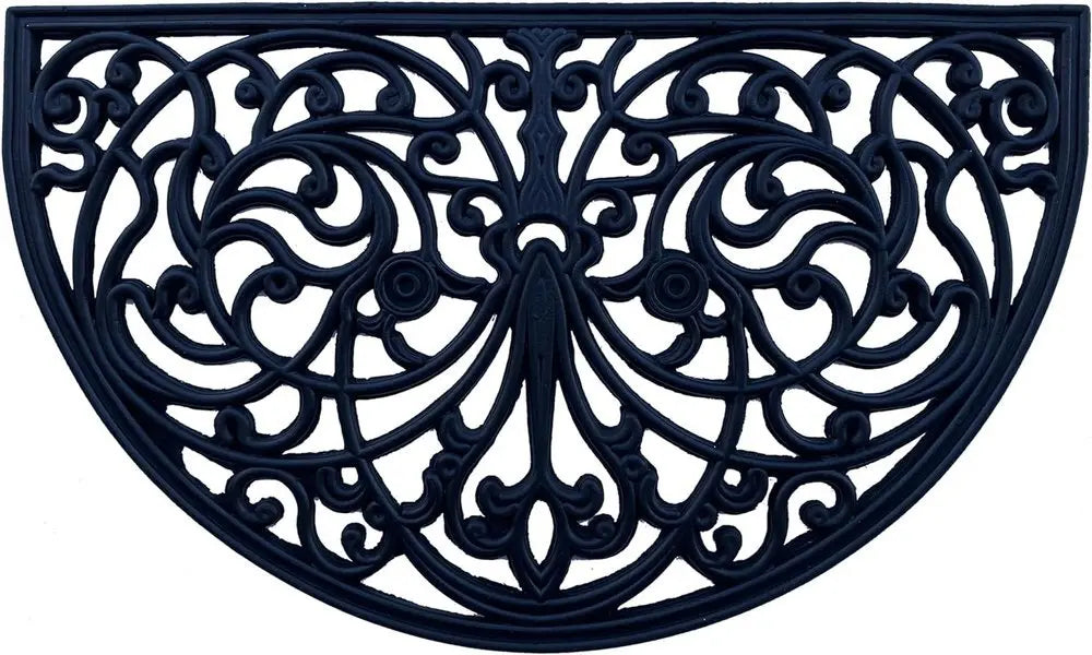 18" X 30" Black Rubber Scrollwork Welcome Outdoor Semi Circle Door Mat - NOBLE HOME INTERIORS