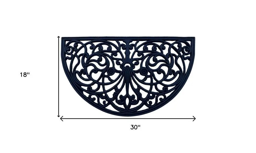 18" X 30" Black Rubber Scrollwork Welcome Outdoor Semi Circle Door Mat - NOBLE HOME INTERIORS