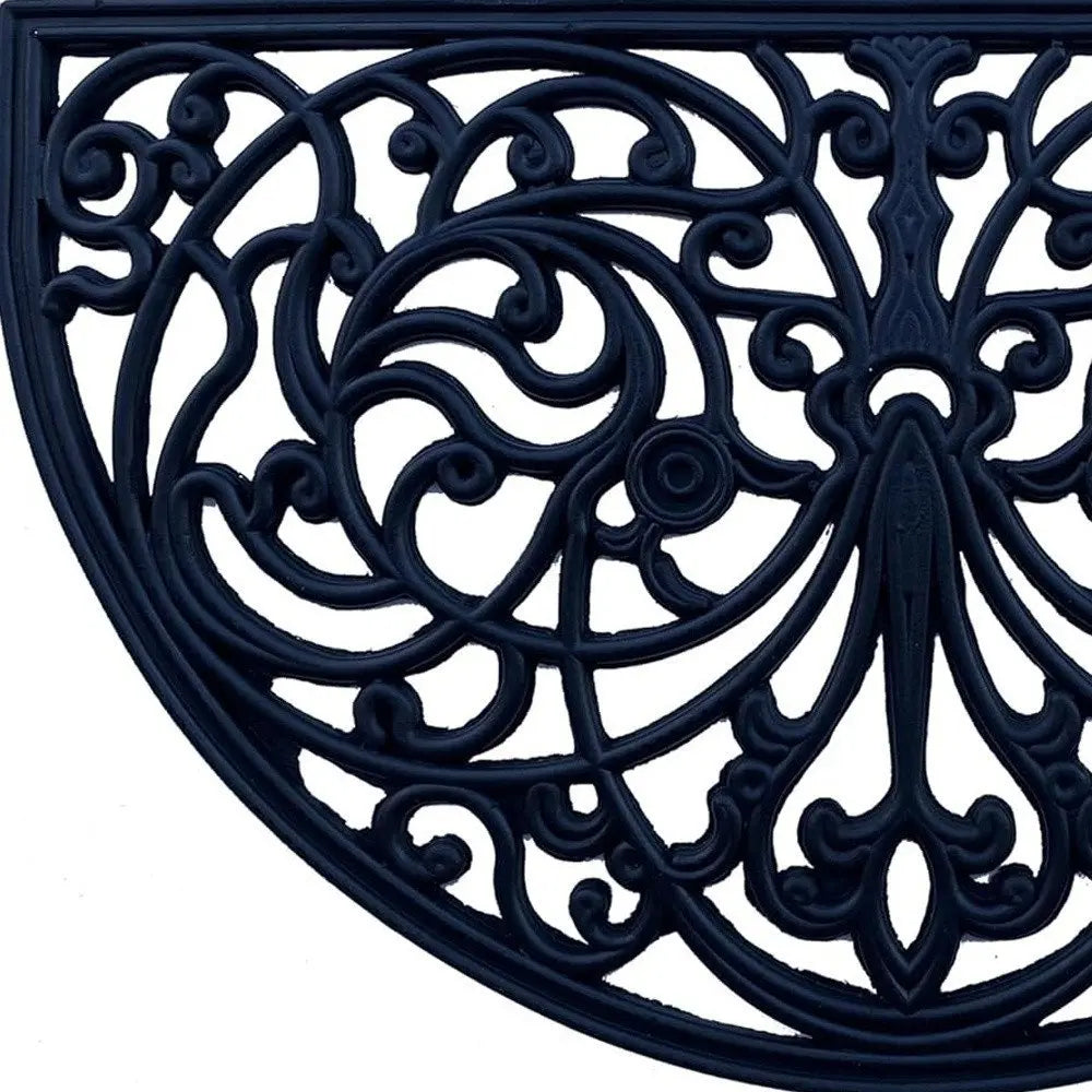 18" X 30" Black Rubber Scrollwork Welcome Outdoor Semi Circle Door Mat - NOBLE HOME INTERIORS