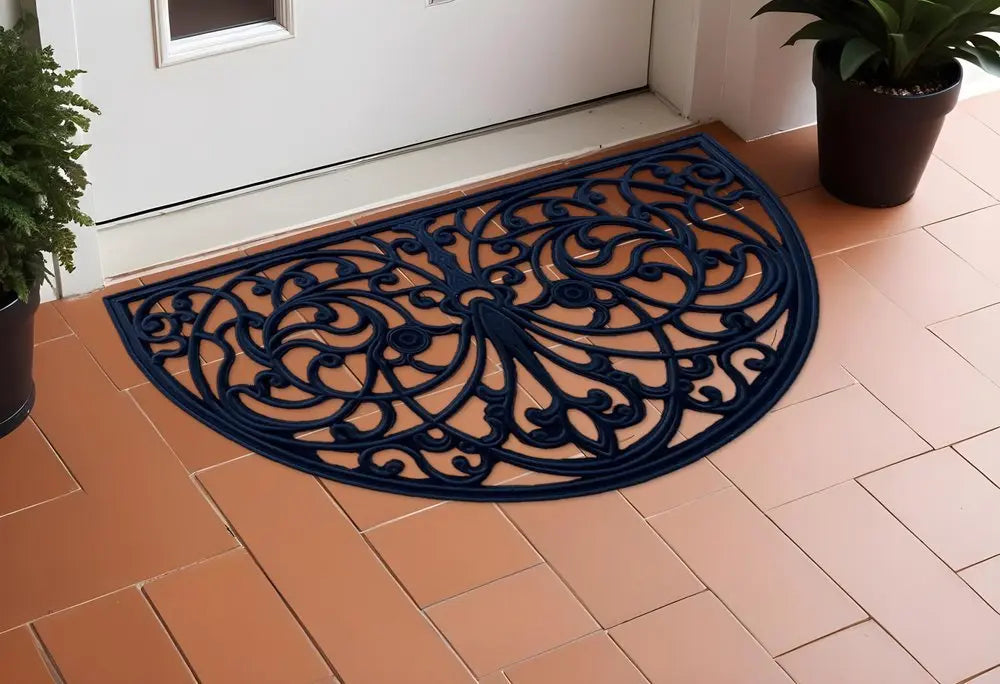 18" X 30" Black Rubber Scrollwork Welcome Outdoor Semi Circle Door Mat - NOBLE HOME INTERIORS