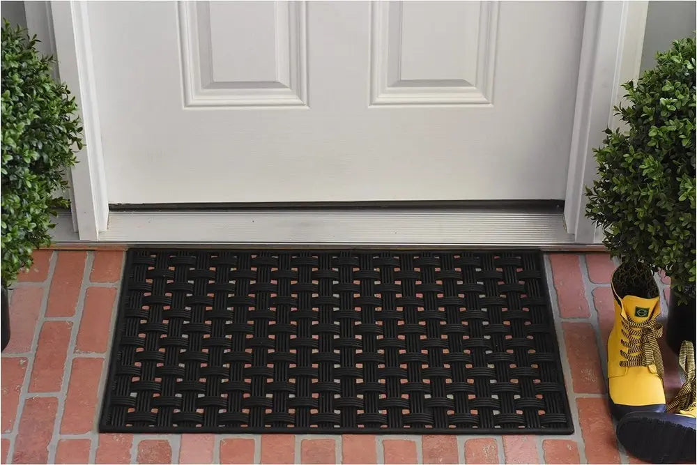 18" X 30" Black Rubber Weave Outdoor Door Mat - NOBLE HOME INTERIORS