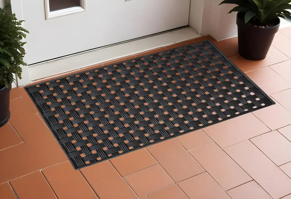 18" X 30" Black Rubber Weave Outdoor Door Mat - NOBLE HOME INTERIORS