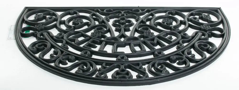 18" X 30" Black Rubber Welcome Outdoor Semi Circle Door Mat - NOBLE HOME INTERIORS